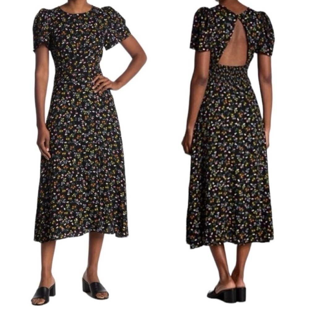 AFRM Black Floral Backless Midi Dress